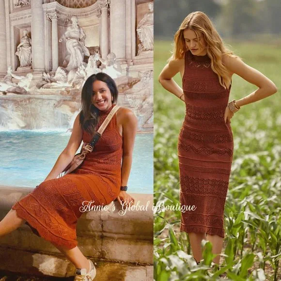 RARE NWT ANTHROPOLOGIE Crochet Midi Dress. Stretch. Size XL - Picture 2 of 16